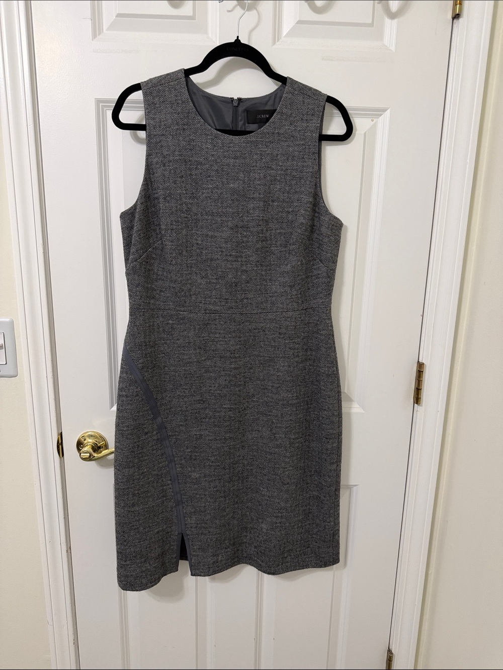 J. Crew Sleeveless Gray Herringbone Sheath Midi Dress 12
